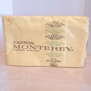 VTG Cannon Monterey Combed Percale Pale Yellow Pillowcases 42x38 NOS USA Cotton